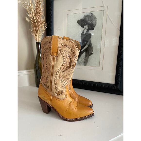 42 Street Vintage Cognac Heeled Cowboy Boots - Size 6.5 - Picture 3 of 9